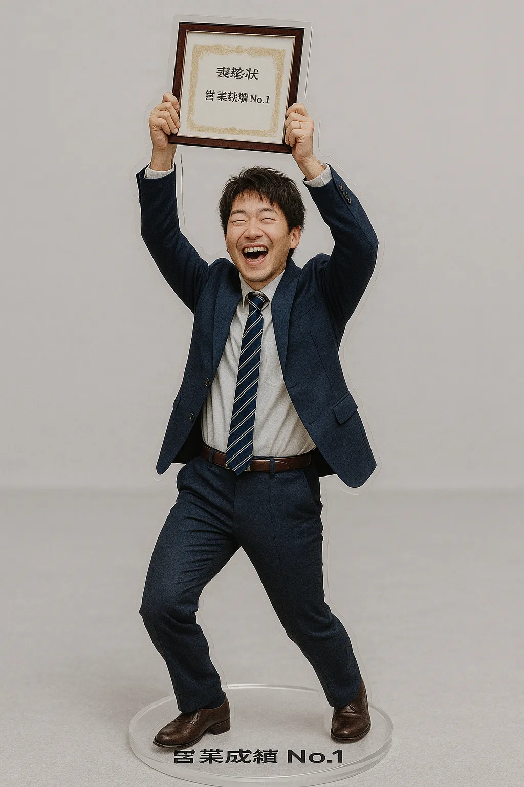 表彰式で喜ぶ若手社員のアクリルスタンド