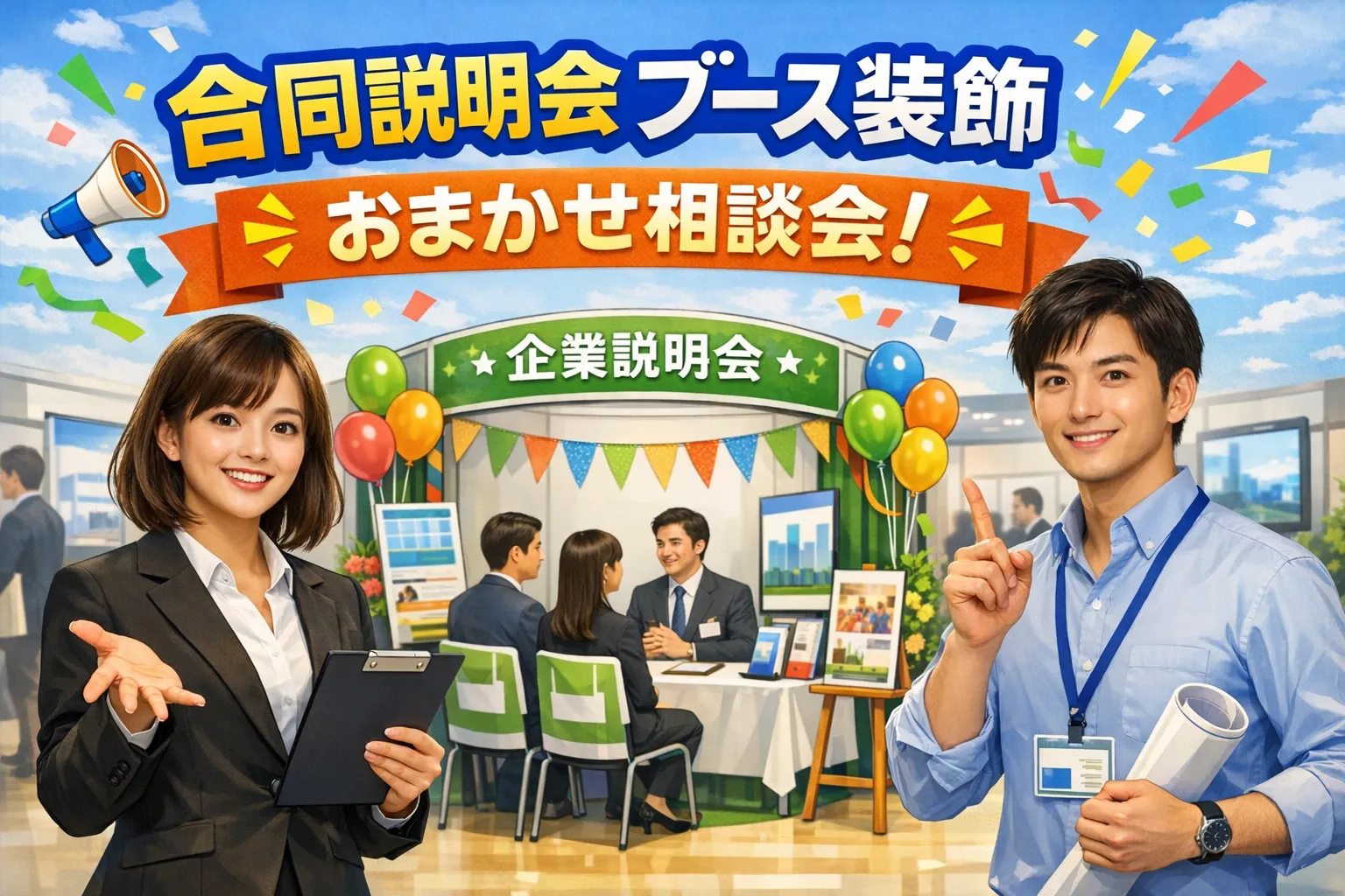 合説ブース装飾で担当者が悩みやすいことをまとめた記事のアイキャッチ