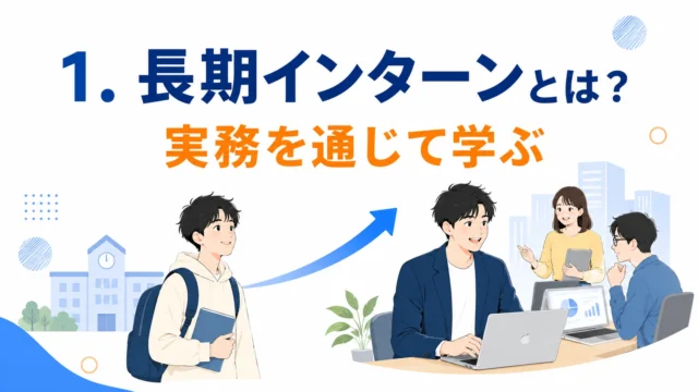 長期インターンシップの概要と実務を通じた学びを解説する資料スライド