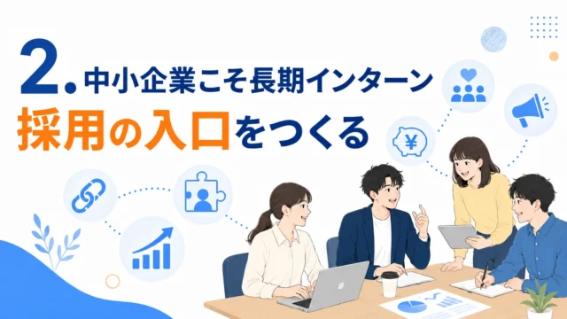 中小企業が長期インターンを活用して若手採用を強化するポイントを解説するスライド