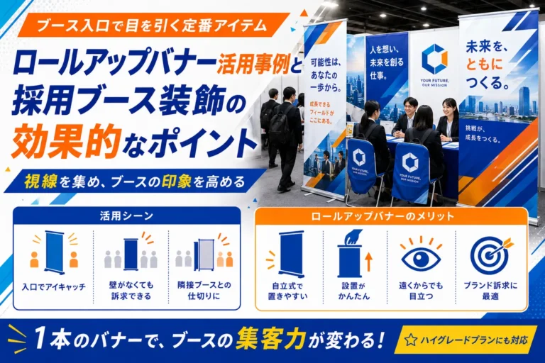 ロールアップバナー活用事例と採用ブース装飾の効果的なポイント