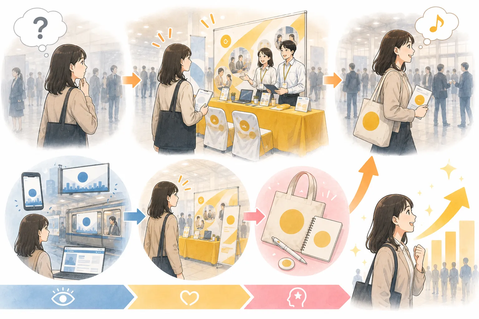 合同説明会で企業を知り興味を持ち記憶するまでの流れを表した図